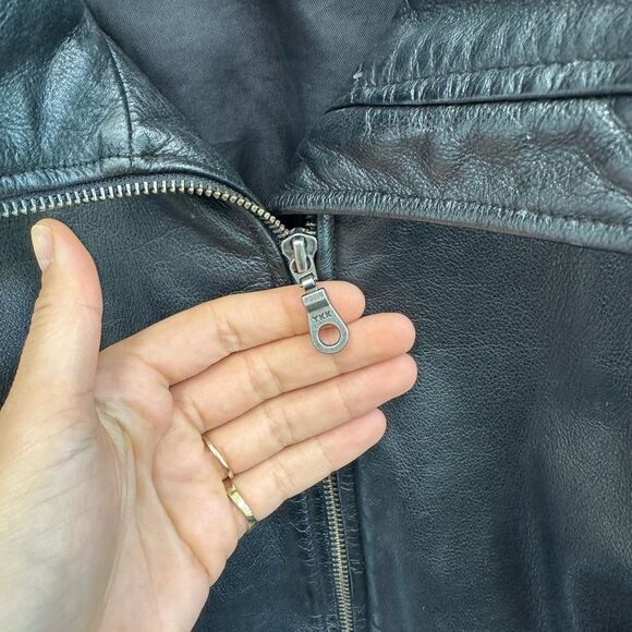 Jacqueline Ferrar 90's Vintage Black Leather Jacket Mid Length Waist Tie Size M - Picture 8 of 11